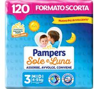 Pampers Sole e Luna Pannolini Midi, Taglia 3, 4-9 kg - 120 Pannolini