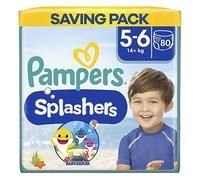 Pampers Splashers - Pantalones de natación, talla 5 (más de 14 kg) 80 unidades, paquete de ahorro, no se hinche en el agua, el embalaje puede variar