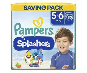 Pampers Splashers - Pantalones de natación, talla 5 (más de 14 kg) 80 unidades, paquete de ahorro, no se hinche en el agua, el embalaje puede variar