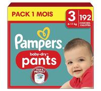 Pampers Tamaño 3 pañales (6-10 kg), pantalones secos para bebés, 192 pañales, con un bolsillo trasero de tope y protección que proporciona hasta el 100% de protección contra fugas por la noche