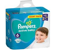 Pampers Tamaño 6 de pañales activos para bebé, 56 unidades, protección contra fugas todo el día