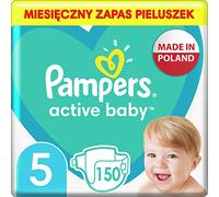 Pampers Tamaño del pañal 5 (11-16 kg), pañales activos para bebés, 150 piezas, embalaje mensual, protección contra fugas todo el día