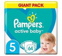 Pampers Tamaño del pañal 5 (11-16 kg), pañales activos para bebés, 64 piezas, protección contra fugas todo el día