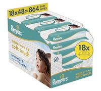 Pampers Aqua Soft Touch - Toallitas húmedas para bebé, 18 paquetes de 48 toallitas húmedas = 864 toallitas húmedas para bebé, textura suave y loción con 99% de agua