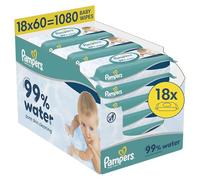 Pampers Toallitas húmedas para bebés de agua 99%, 18 paquetes de 60 toallitas húmedas = 1080 toallitas húmedas para bebés, loción ligera con 99% de agua
