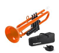 PAMPET Juego de trompeta profesional de plástico para estudiantes principiantes con boquilla 7C y boquilla 3C, instrumento de trompeta Bb naranja