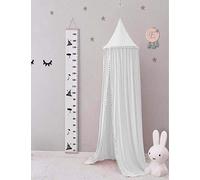 Pampido - Dosel de cama para niño/cuna de algodón, mosquitera colgante para dormitorio, habitación de los niños, tiempo de juego ,gris, rosa, niña, altura 240 cm blanco with ball