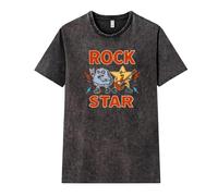 Pampling Camiseta de Manga Corta, 100% Algodón, Ropa Unisex para Hombre y Mujer, Serigrafiada con Cuello Redondo y Corte Recto, Color Negro Efecto Lavado (Rock Star, L)