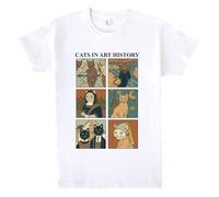 Pampling Camiseta de Manga Corta, 100% Algodón, Ropa Unisex para Hombres y Mujeres en 5 Tallas, Camiseta Blanca, Modelo Cats in Art History (M)