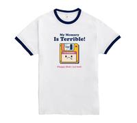 Pampling Camiseta de Manga Corta Ringer, 100% Algodón, Ropa Unisex para Hombre y Mujer, Serigrafiada con Cuello Redondo y Corte Recto, Color Blanco con Ribete Azul (My Memory is Terrible, XXL)