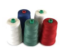 PAMPOLS Pack de 5 Bobinas de Hilo Grueso de Poliéster para Máquina Cosedora de Sacos | Cuerda de Alta Resistencia | 5 Conos de 200 gramos cada uno | COLORES: 2 Blanco, 1 Rojo, 1 Verde y 1 Azul