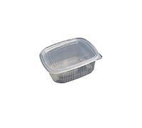 PAMPOLS Pack de 50 Envases para Alimentos con Tapa, Tuppers de Plástico Reutilizables Aptos para Microondas, Cajas de Comida para Llevar | 0,5L | 121x98x50 mm
