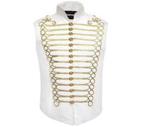 Pamposh Chaqueta sin mangas Steampunk Hussar Napoleon Military Drummer Parade, Blanco y Dorado, L