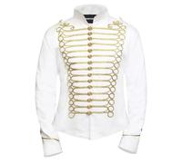 Pamposh Chaquetas Steampunk Hussar Military Drummer Parade - Ropa gótica Napoleón - Chaquetas de banda de marcha para mujer - Chaquetas Emo Punk para mujer, Blanco y Oro, M