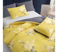 Pamposh Juego de Funda nórdica Funda nórdica de Microfibra de Primera Calidad con 2 Fundas de Almohada, Juego de Cama súper Suave e hipoalergénico. (Amarillo/Gris, Double (200 x 200 cm))
