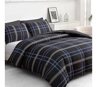 Pamposh Juegos de Fundas Nórdicas - Fundas de Edredón de Microfibra Cepillada, con Cierre de Cremallera, Hipoalergénico, de Fácil Cuidado (Negro/Blanco/Azul, Super King (260 x 220 cm))