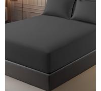 Pamposh Sábana Ajustable de Bolsillo Extra Profundo (40 cm), hipoalergénica, Doble Cepillado, Resistente al Encogimiento, Microfibra de Primera Calidad. (Carbón, Super King (180 x 200 cm))