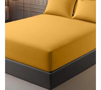 Pamposh Sábana Ajustable de Bolsillo Extra Profundo (40 cm), hipoalergénica, Doble Cepillado, Resistente al Encogimiento, Microfibra de Primera Calidad. (Oro, Double (135 x 190 cm))