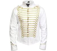 Pamposh Steampunk Hussar Napoleon Military Drummer Parade - Chaqueta, Blanco y dorado, XXL
