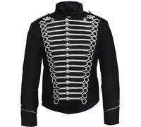 Pamposh Steampunk Hussar Napoleon Military Drummer Parade - Chaqueta, Negro y plateado., XL