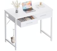 PAMRAY 80x40cm Escritorio pequeño con 2 cajones, Ideal para Dormitorio, Estudio, Escritura, hogar y Oficina, Espacios pequeños, Blanco