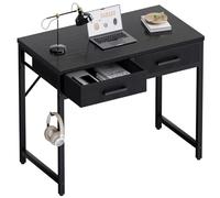 PAMRAY 80x40cm Escritorio pequeño con 2 cajones, Ideal para Dormitorio, Estudio, Escritura, hogar y Oficina, Espacios pequeños, Negro