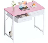 PAMRAY 80x40cm Escritorio pequeño con 2 cajones, Ideal para Dormitorio, Estudio, Escritura, hogar y Oficina, Espacios pequeños, Rosa