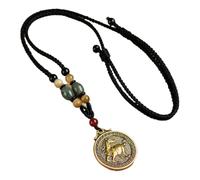 PAMTIER 12 Zodiaco Chino Collar para Hombres Mujeres Amuletos de la Suerte Signo Círculo Acero Inoxidable Boho Colgante Ajustable Largo Cuerda Cadena Personalizado Horóscopo Vintage Joyería Caballo