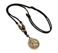 PAMTIER 12 Zodiaco Chino Collar para Hombres Mujeres Amuletos de la Suerte Signo Círculo Acero Inoxidable Boho Colgante Ajustable Largo Cuerda Cadena Personalizado Horóscopo Vintage Joyería Perro