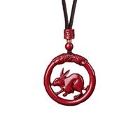 PAMTIER 12 Zodiaco Chino Collar para Hombres Mujeres Amuletos de la Suerte Signo Círculo Rojo Colgante Cuerda Cadena Declaración Personalizado Horóscopo Joyería Conejo