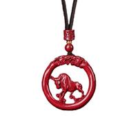 PAMTIER 12 Zodiaco Chino Collar para Hombres Mujeres Amuletos de la Suerte Signo Círculo Rojo Colgante Cuerda Cadena Declaración Personalizado Horóscopo Joyería Buey