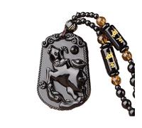 PAMTIER 12 Zodiaco Chino Collar para Hombres Negro Amuletos de la Suerte Signo Colgante Cuentas Cadena Declaración Personalizado Horóscopo Cool Joyería Buey