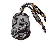 PAMTIER 12 Zodiaco Chino Collar para Hombres Negro Amuletos de la Suerte Signo Colgante Cuentas Cadena Declaración Personalizado Horóscopo Cool Joyería Tigre