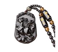 PAMTIER 12 Zodiaco Chino Collar para Hombres Negro Amuletos de la Suerte Signo Colgante Cuentas Cadena Declaración Personalizado Horóscopo Cool Joyería Caballo