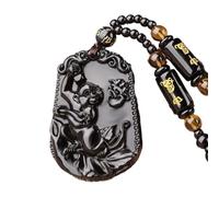 PAMTIER 12 Zodiaco Chino Collar para Hombres Negro Amuletos de la Suerte Signo Colgante Cuentas Cadena Declaración Personalizado Horóscopo Cool Joyería Mono