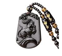 PAMTIER 12 Zodiaco Chino Collar para Hombres Negro Amuletos de la Suerte Signo Colgante Cuentas Cadena Declaración Personalizado Horóscopo Cool Joyería Rata
