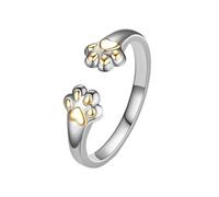 PAMTIER Anillo Ajustable Abierto para Mujeres de Acero Inoxidable 4 mm con Patas de Gato Lindas Plata y Oro Talla