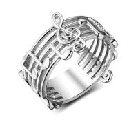 PAMTIER Anillo de Símbolo de Nota Musical Grabado en Acero Inoxidable para Hombre Notas en Clave de Sol Notas en Clave de FA Símbolo Anillo Comfort Fit Plata Tamaño 17
