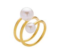 PAMTIER Anillos Para Mujeres Perla Imitación Apilables Multicapa Abiertos Chapado En Oro Acero Inoxidable Vintage Anillo Envuelto Alrededor Del Dedo Joyería Oro Talla 14