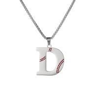 PAMTIER Béisbol Inicial Collar para Hombres A-Z Colgante Acero Inoxidable Delicado Personalizado Declaración Alfabeto Simple Cool Letra Joyería Plata Carta D