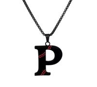 PAMTIER Béisbol Inicial Collar para Hombres A-Z Colgante Acero Inoxidable Delicado Personalizado Declaración Alfabeto Simple Cool Letra Joyería Negro Carta P