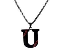 PAMTIER Béisbol Inicial Collar para Hombres A-Z Colgante Acero Inoxidable Delicado Personalizado Declaración Alfabeto Simple Cool Letra Joyería Negro Carta U