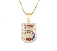 PAMTIER Collares Coloridos para Mujeres y Hombres Cadena Número Acero Inoxidable Colgante Personalised Cubic Zirconia Delicate Joyería Número 5