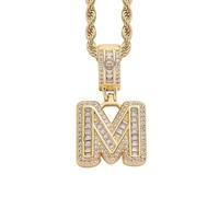 PAMTIER Collares Iniciales para Mujer A-Z Colgado de Oro/Plata Chapado Circonita Cúbica Cadena de Acero Inoxidable Grueso Delicado Alfabeto Cadena Vintage Letra Joyería Oro Carta M