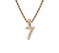 PAMTIER Collares para Mujeres y Hombres Cadena Número Acero Inoxidable Delicate Colgante Statement Personalised Cubic Zirconia Joyería Oro Número 7