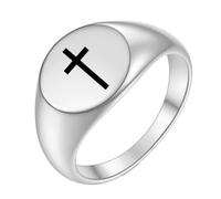 PAMTIER Cruz Anillos para Hombres Mujeres Negro Plata Rosa Oro Chapado Meñique Cool Sencillo Personalizado Declaración Delicado Círculo Joyería Plata Talla 22