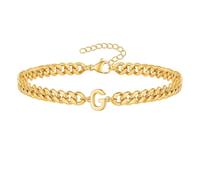 PAMTIER Cubano Eslabón Inicial Pulsera para Hombres Mujeres Parejas Letra A-Z Nombre Acero Inoxidable Plata Oro Chapado Charm Personalizado Sencillo Brazalete Capital Monograma Joyería Oro G