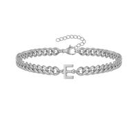 PAMTIER Cubano Eslabón Inicial Pulsera para Hombres Mujeres Parejas Letra A-Z Nombre Acero Inoxidable Plata Oro Chapado Charm Personalizado Sencillo Brazalete Capital Monograma Joyería Plata E