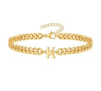 PAMTIER Cubano Eslabón Inicial Pulsera para Hombres Mujeres Parejas Letra A-Z Nombre Acero Inoxidable Plata Oro Chapado Charm Personalizado Sencillo Brazalete Capital Monograma Joyería Oro K