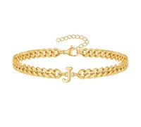 PAMTIER Cubano Eslabón Inicial Pulsera para Hombres Mujeres Parejas Letra A-Z Nombre Acero Inoxidable Plata Oro Chapado Charm Personalizado Sencillo Brazalete Capital Monograma Joyería Oro J